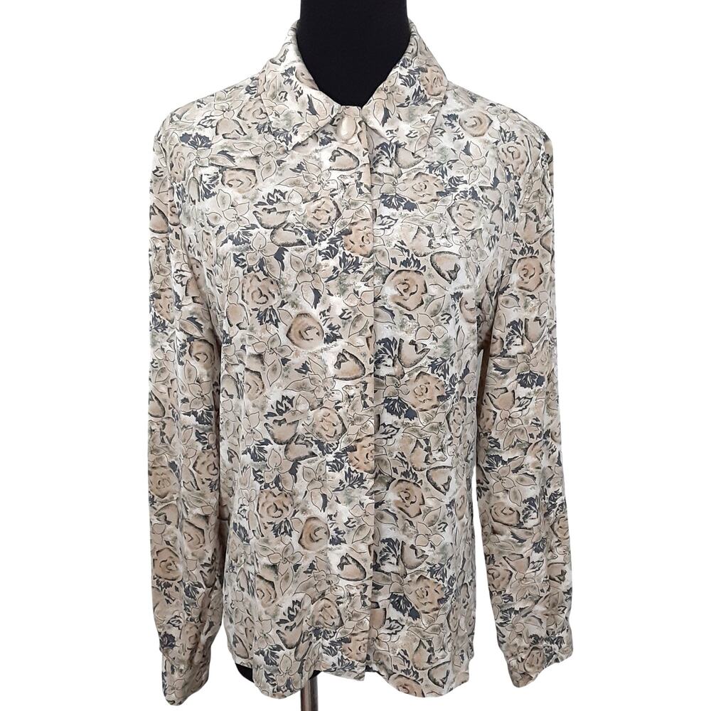 Vintage 80s Pendleton Floral Blouse Cottage Button Up Long Sleeve Prairie Sz 12